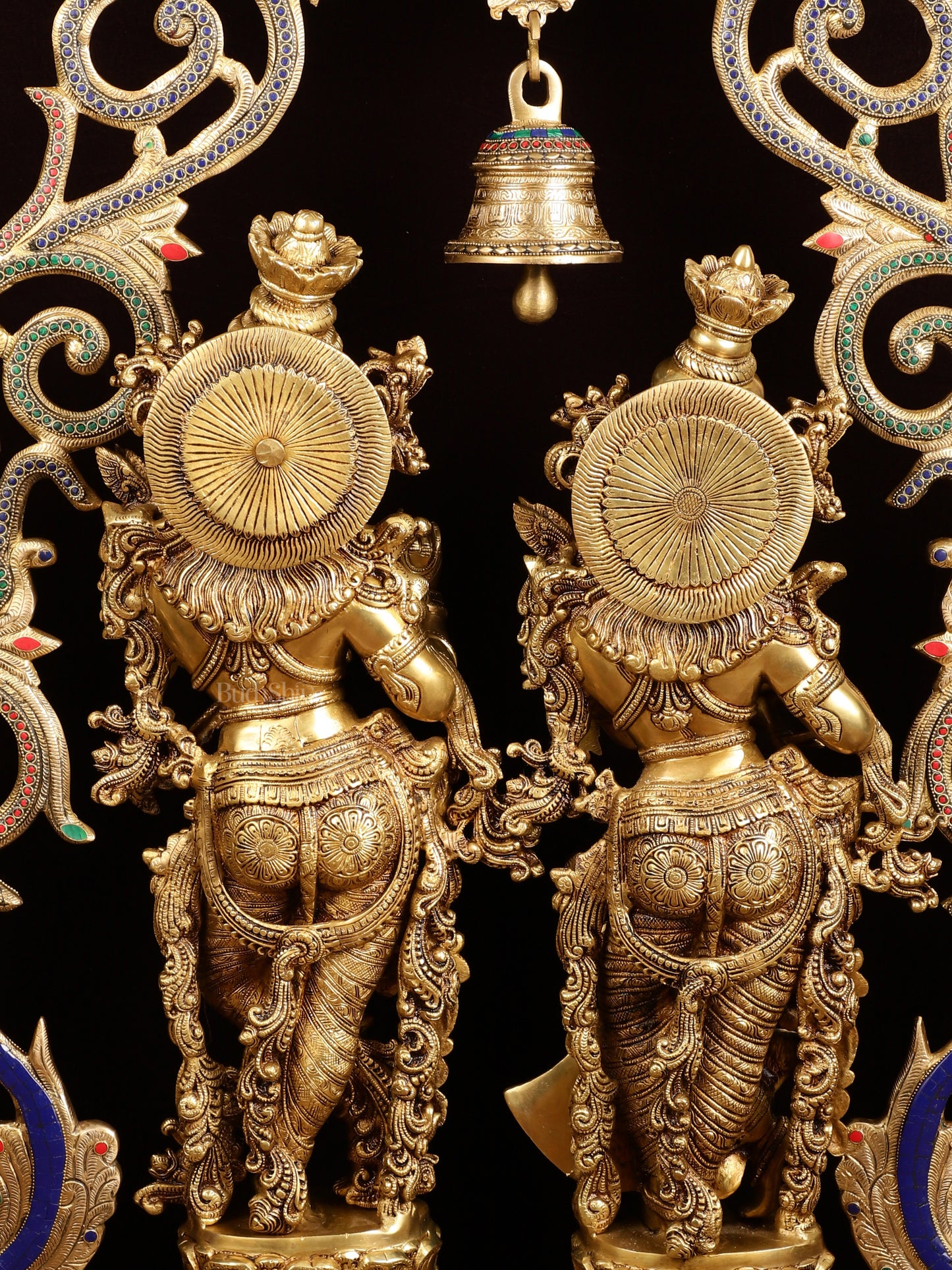 45" Contrasted Majestic Brass Radha Krishna with Peacock Temple Arch