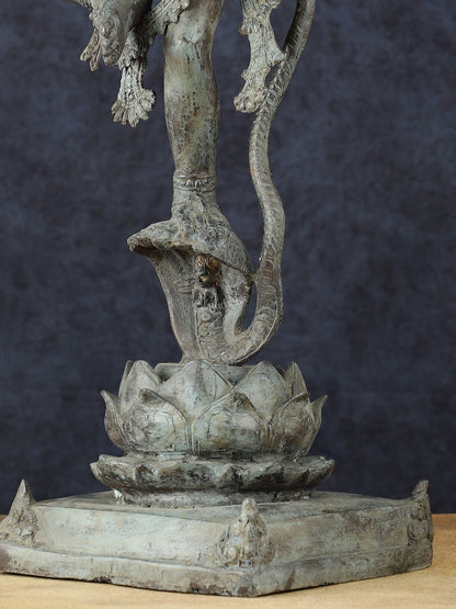 Balinese Bronze Dancing Krishna on Kaliya Naag Sculpture – 25" Height