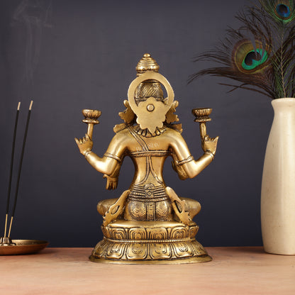 Finely Crafted Pure Brass Goddess Lakshmi Idol 10"