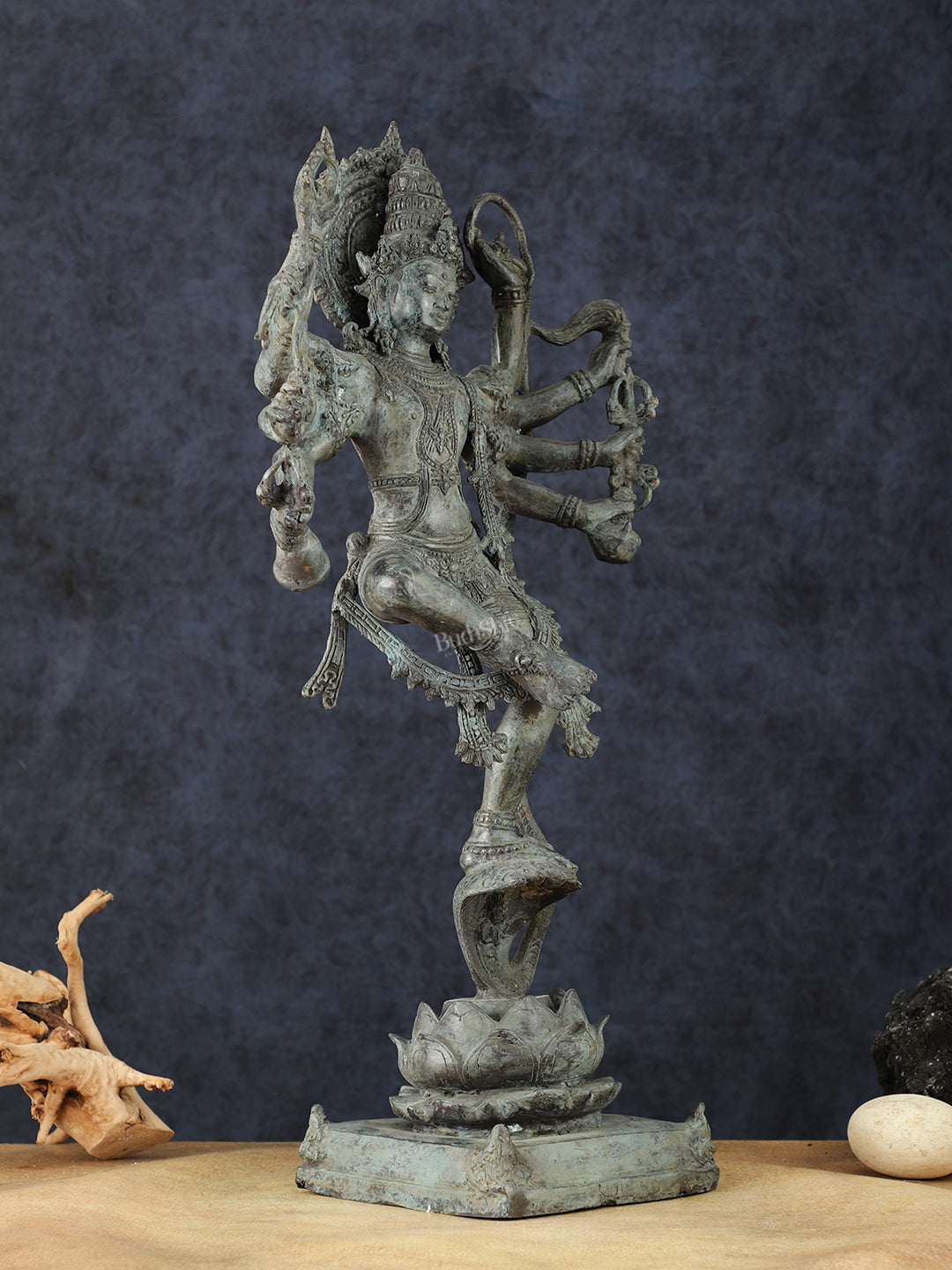 Balinese Bronze Dancing Krishna on Kaliya Naag Sculpture – 25" Height