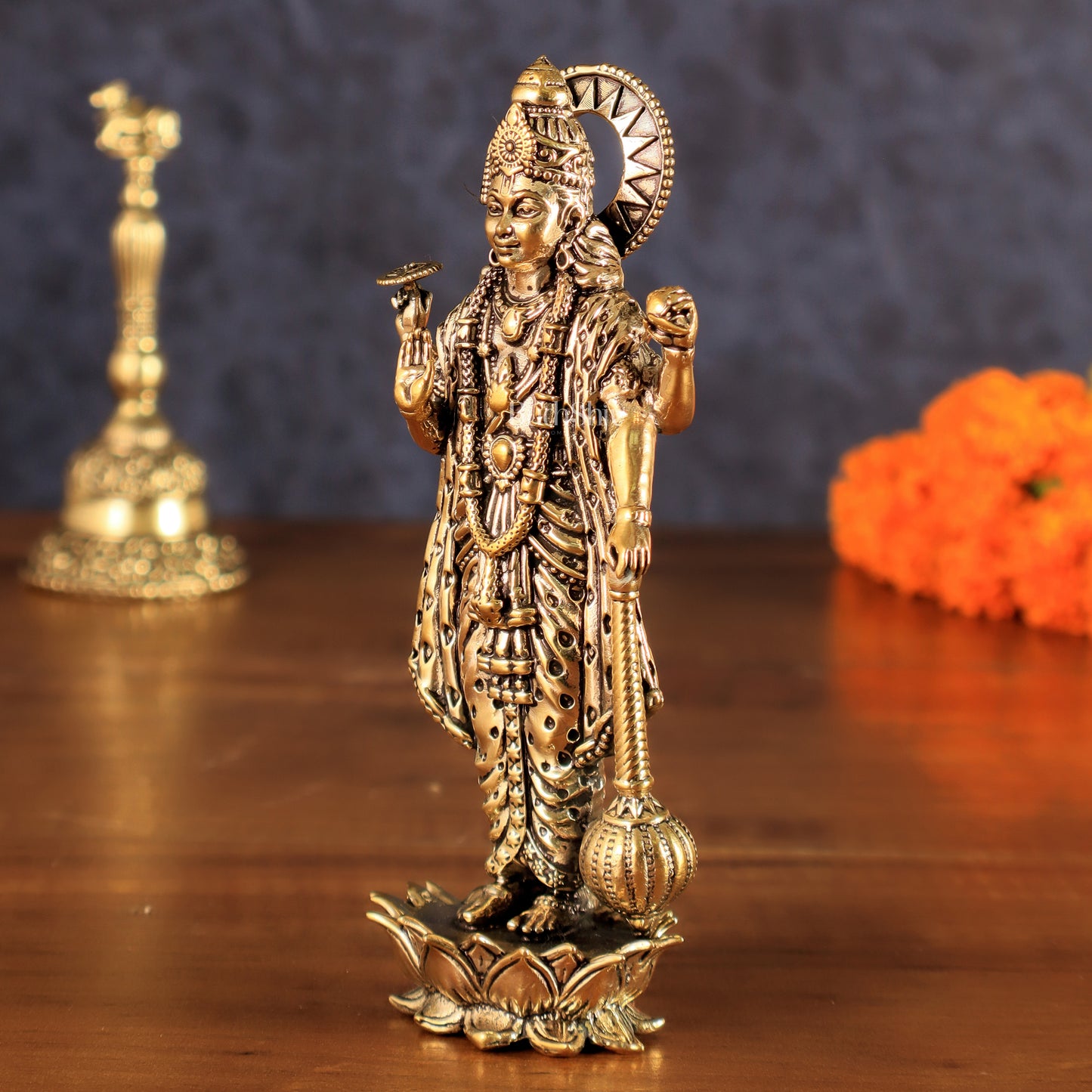 Brass Lord Vishnu Standing Blessing Idol - 5.25 Inch