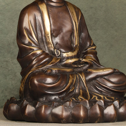 Pure Brass Meditative Buddha Statue - Brown Finish 10"