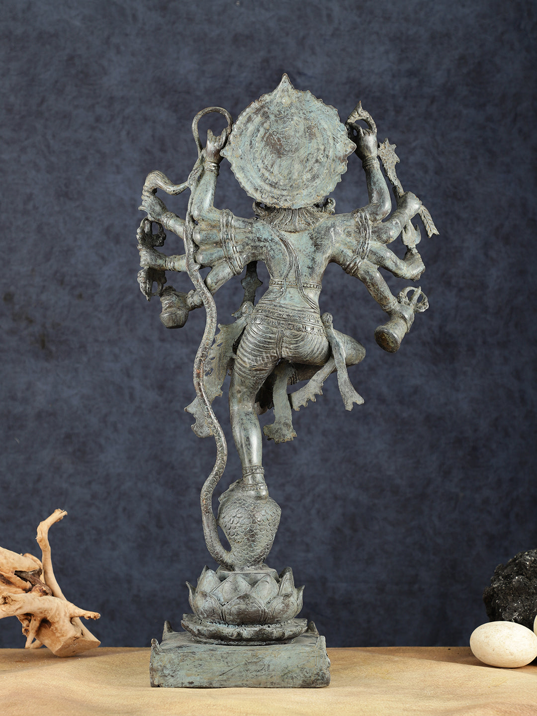 Balinese Bronze Dancing Krishna on Kaliya Naag Sculpture – 25" Height