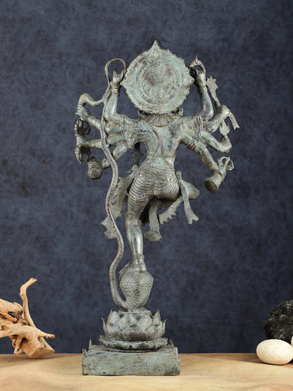 Balinese Bronze Dancing Krishna on Kaliya Naag Sculpture – 25" Height