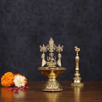 Brass Tirupati Balaji with Lakshmi Diya Oil Lamp 5.5 inch