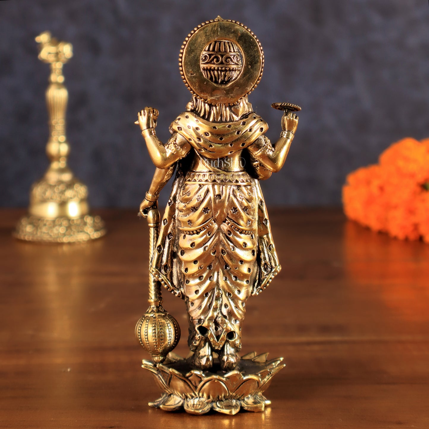 Brass Lord Vishnu Standing Blessing Idol - 5.25 Inch