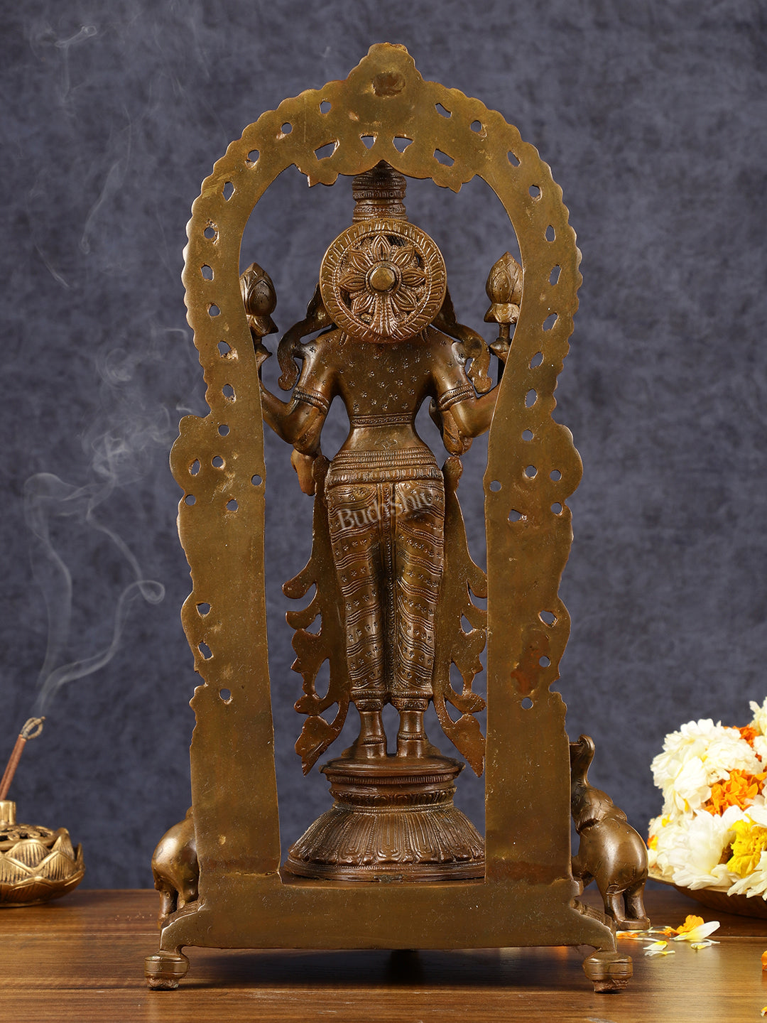 Pure Brass Goddess Lakshmi Statue with Elephants 16"
