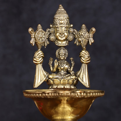 Brass Tirupati Balaji with Lakshmi Diya Oil Lamp 5.5 inch