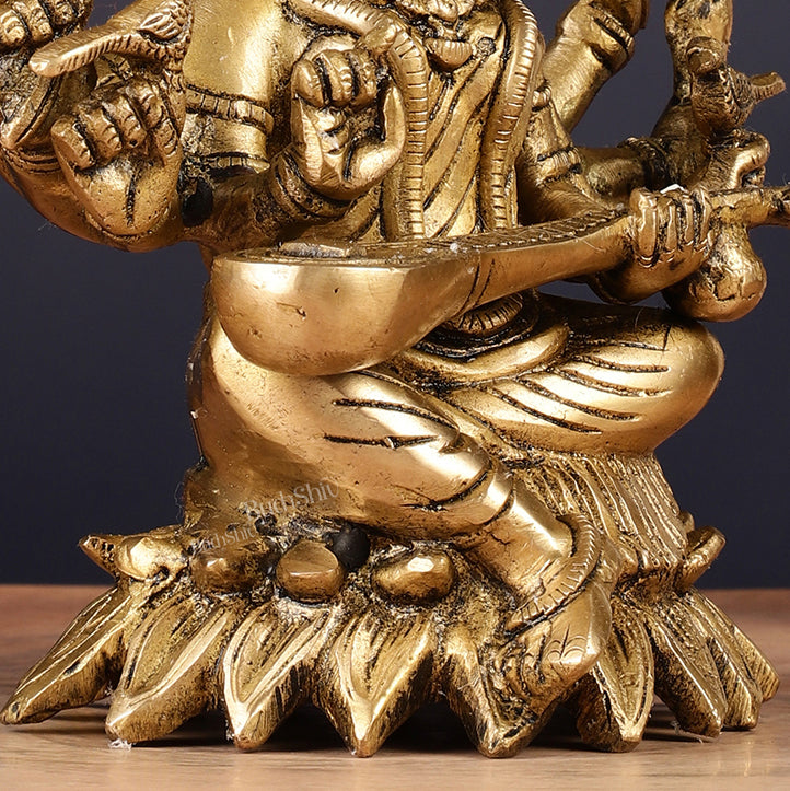 Pure Brass Raja Shyamala Devi Matangi Saraswati Idol with Eight Arms 7"