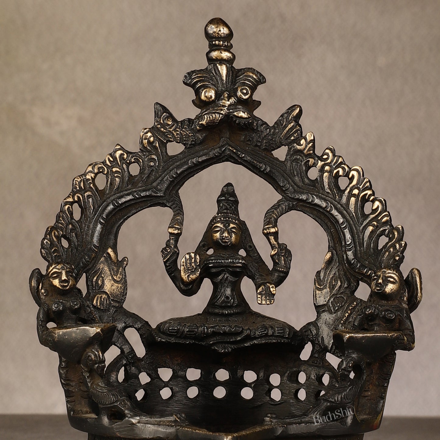 Pure Brass Antique Gajalakshmi Lamp with Deep Lady - 6.5"