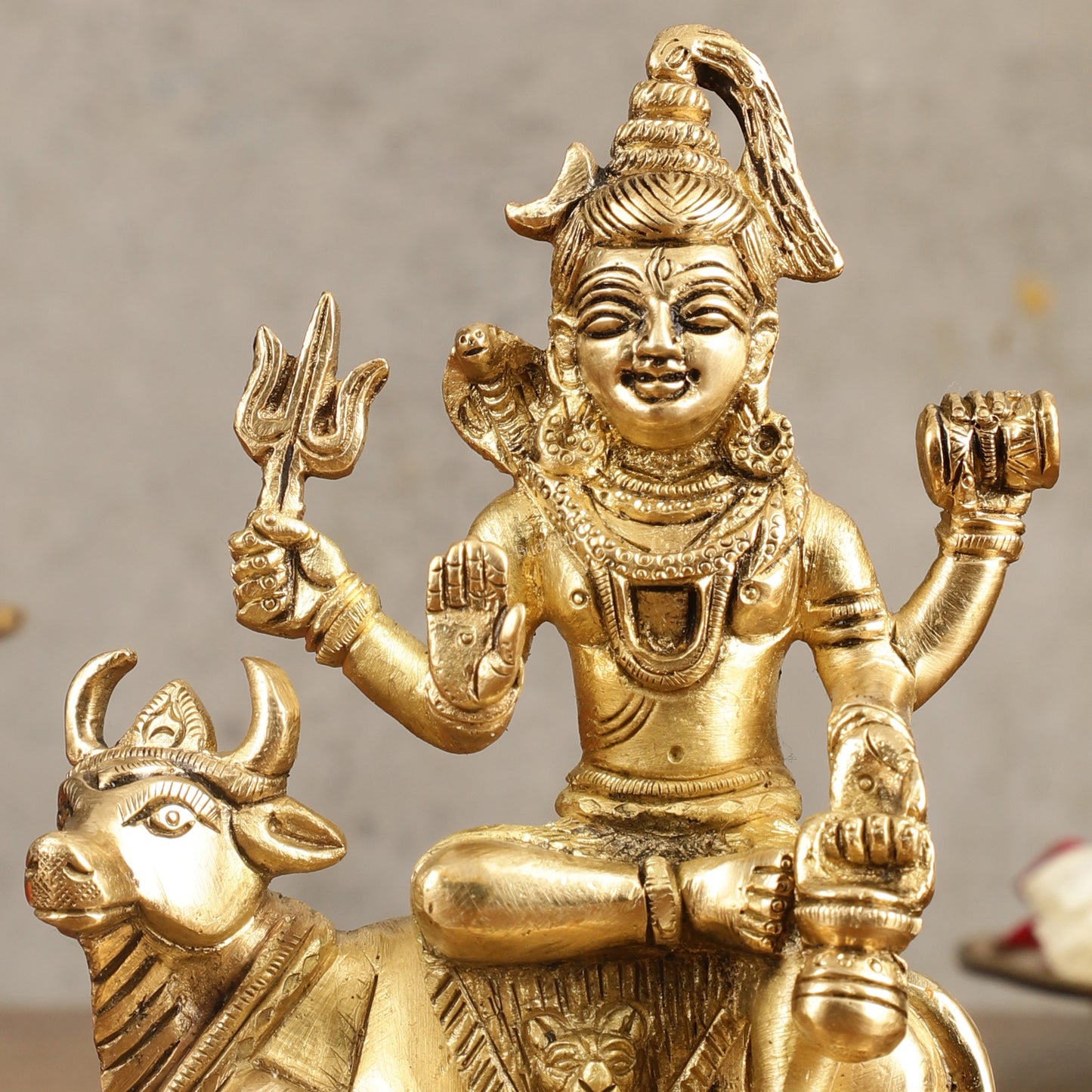 Pure Brass Lord Shiva Sitting on Nandi Idol - 5 in Height