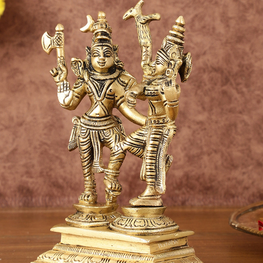 Brass Superfine Dancing Shiva Parvati Idol - 6" Tall