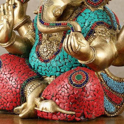 Brass Superfine Ganesha Statue with Meenakari & Stonework – 13.5 Inch