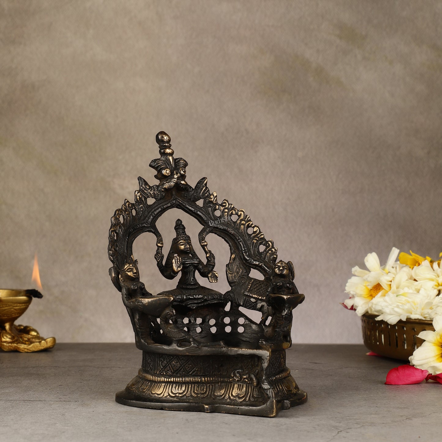 Pure Brass Antique Gajalakshmi Lamp with Deep Lady - 6.5"