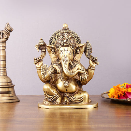 Pure Brass Lord Ganesha Idol – 8"