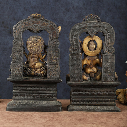 Brass Lord Ganesha and Goddess Lakshmi Statue Pair – 20" Height, Antique Chola Style, Dual-Tone Finish