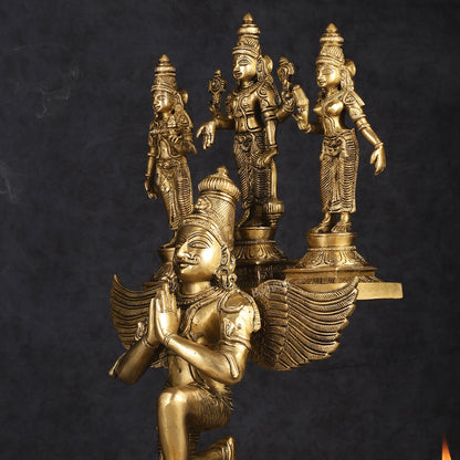 Pure Brass Superfine Tirupati Balaji Bhudevi and Sridevi on Garuda Statue 18"