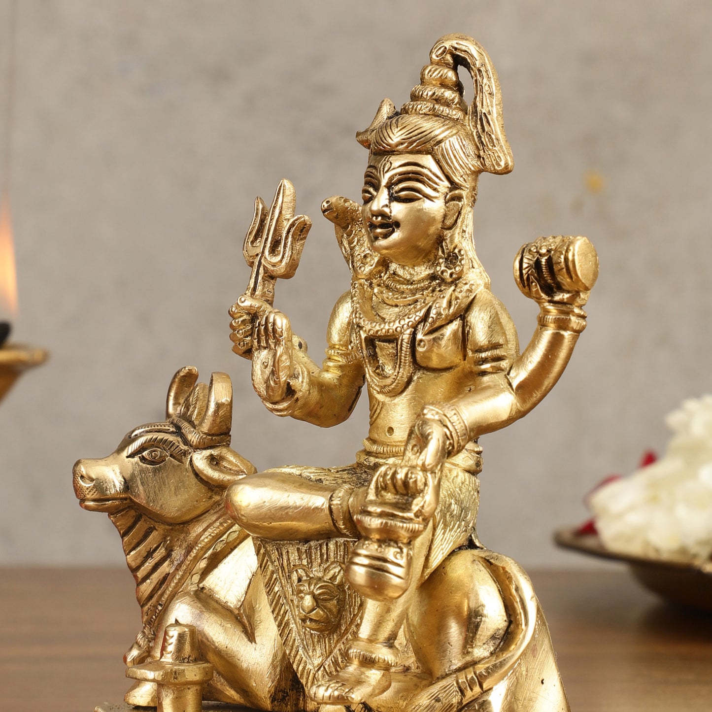 Pure Brass Lord Shiva Sitting on Nandi Idol - 5 in Height