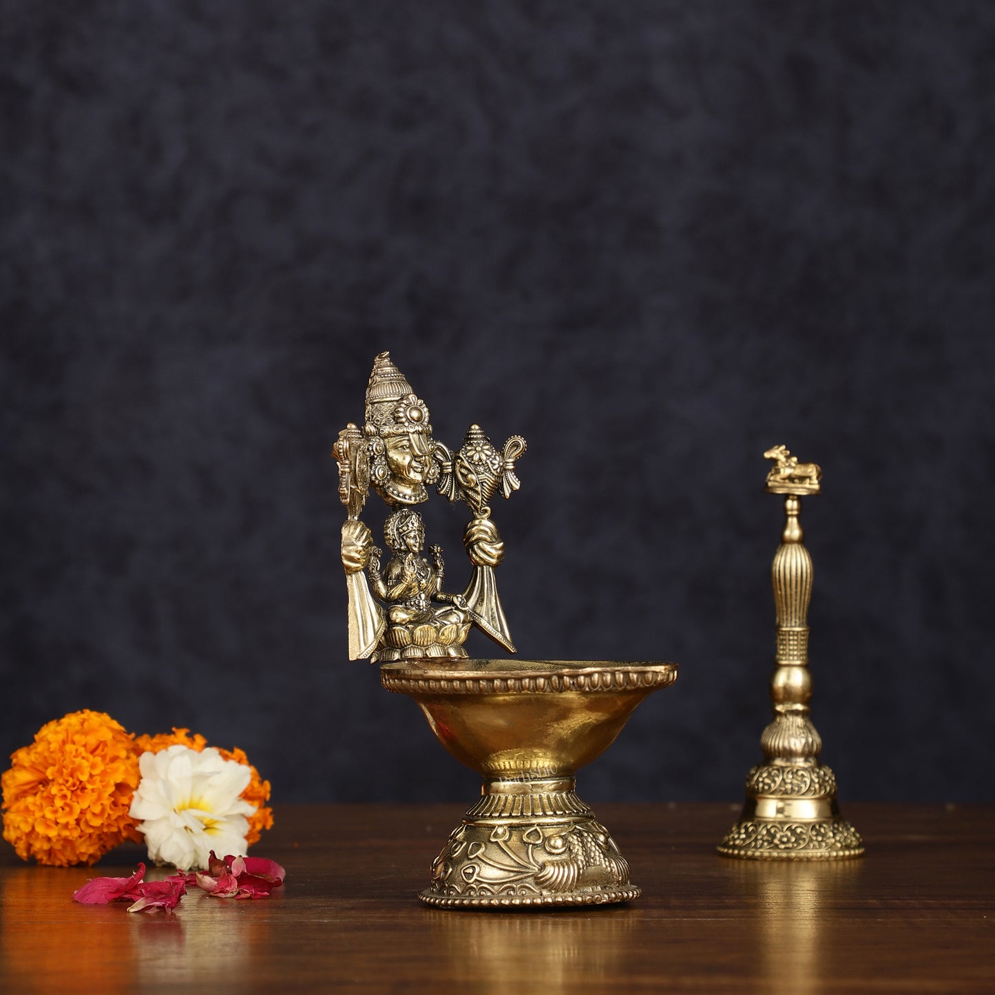 Brass Tirupati Balaji with Lakshmi Diya Oil Lamp 5.5 inch