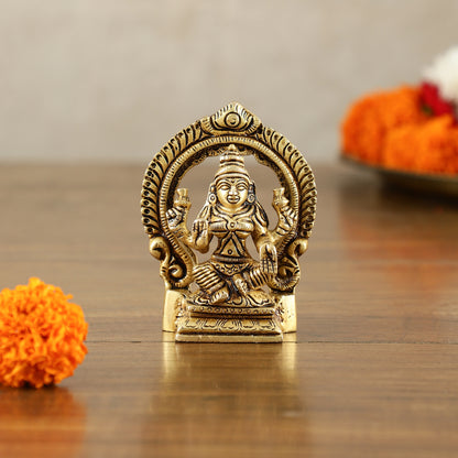 Small Pure Brass Ganesha Lakshmi Saraswati Idols with Prabhavali - 3 Inch