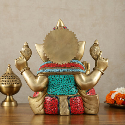 Brass Superfine Ganesha Statue with Meenakari & Stonework – 13.5 Inch