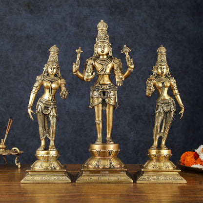 Brass Bhagawan Hari-Hara with Lakshmi and Parvati Ji – Handcrafted, 16.5"