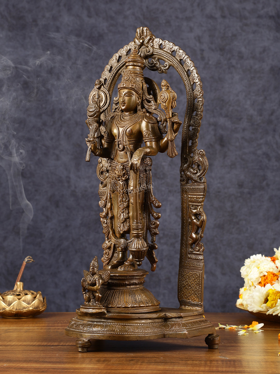 Antique Chola Style Pure Brass Lord Vishnu Statue with Garuda | 16 inches