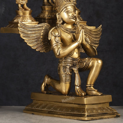 Pure Brass Superfine Tirupati Balaji Bhudevi and Sridevi on Garuda Statue 18"