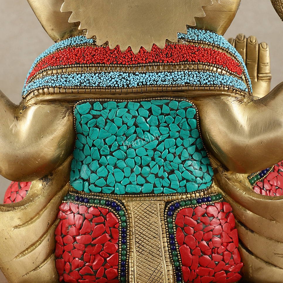 Brass Superfine Ganesha Statue with Meenakari & Stonework – 13.5 Inch