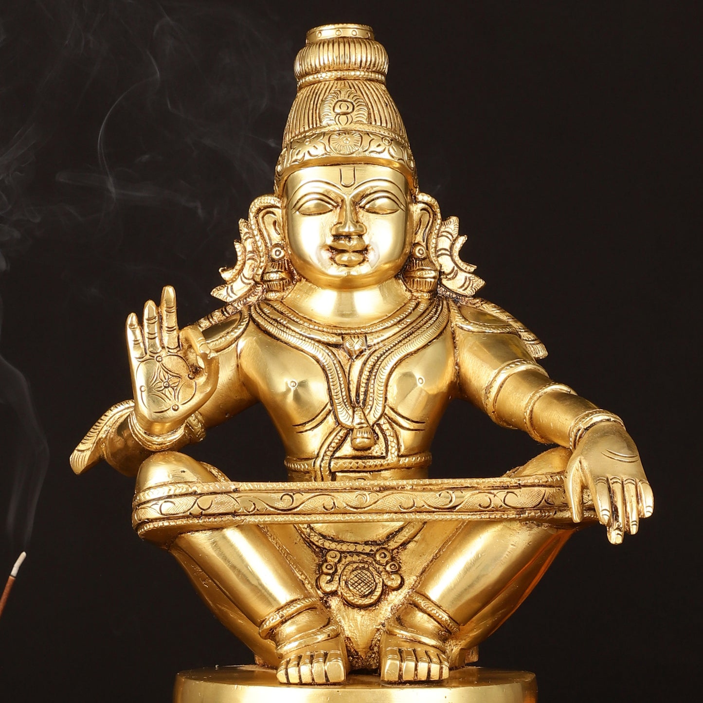 Brass Lord Ayyappa Swamy Ayyappan Statue - 14" Intricate Sculpture