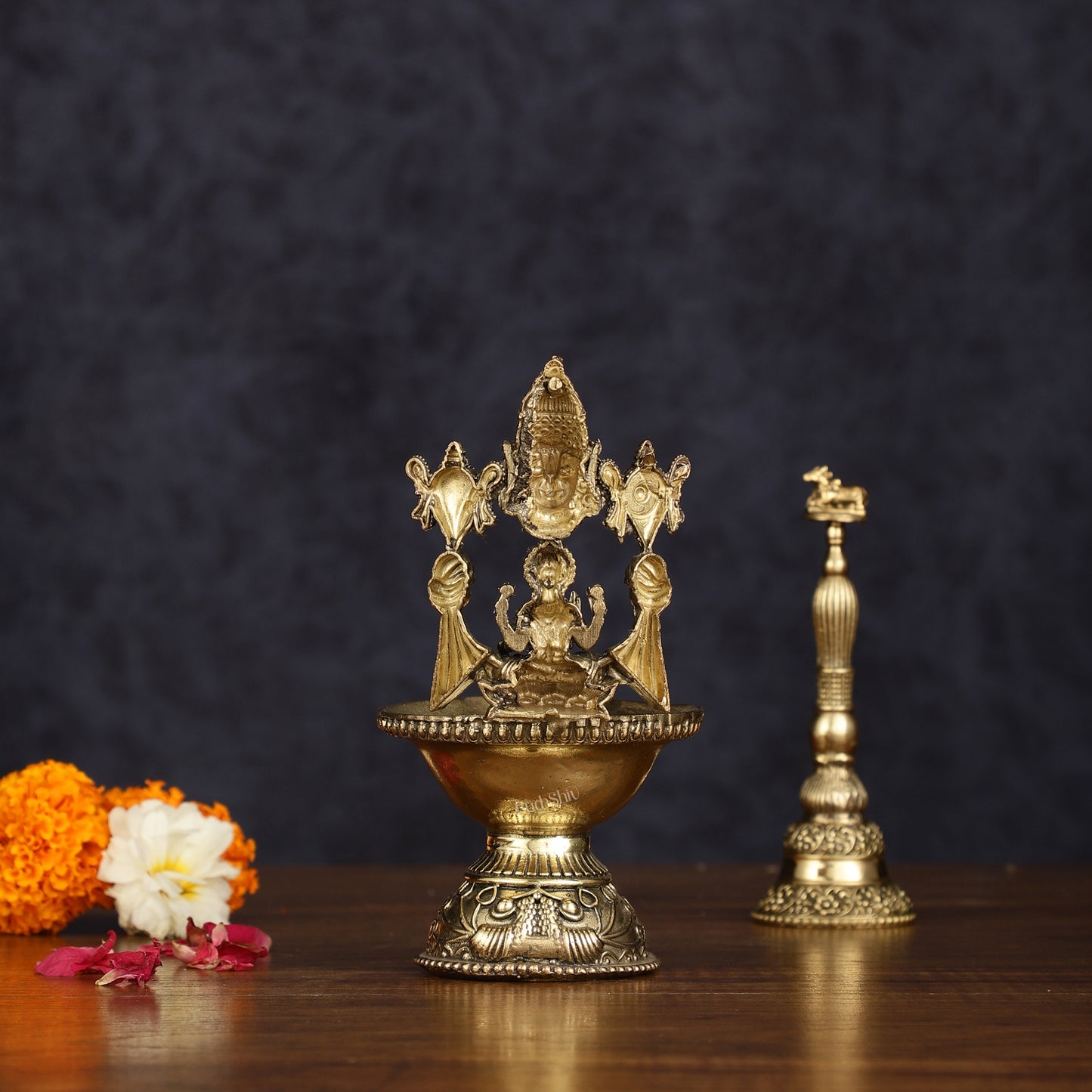 Brass Tirupati Balaji with Lakshmi Diya Oil Lamp 5.5 inch