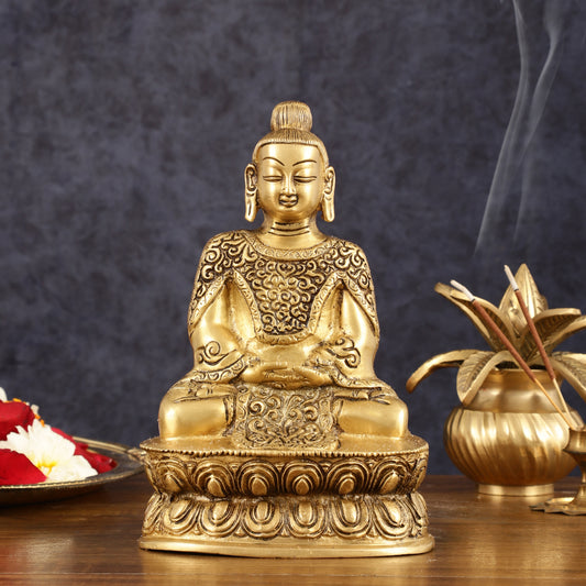 Pure Brass Japanese Meditation Buddha - 8" Height