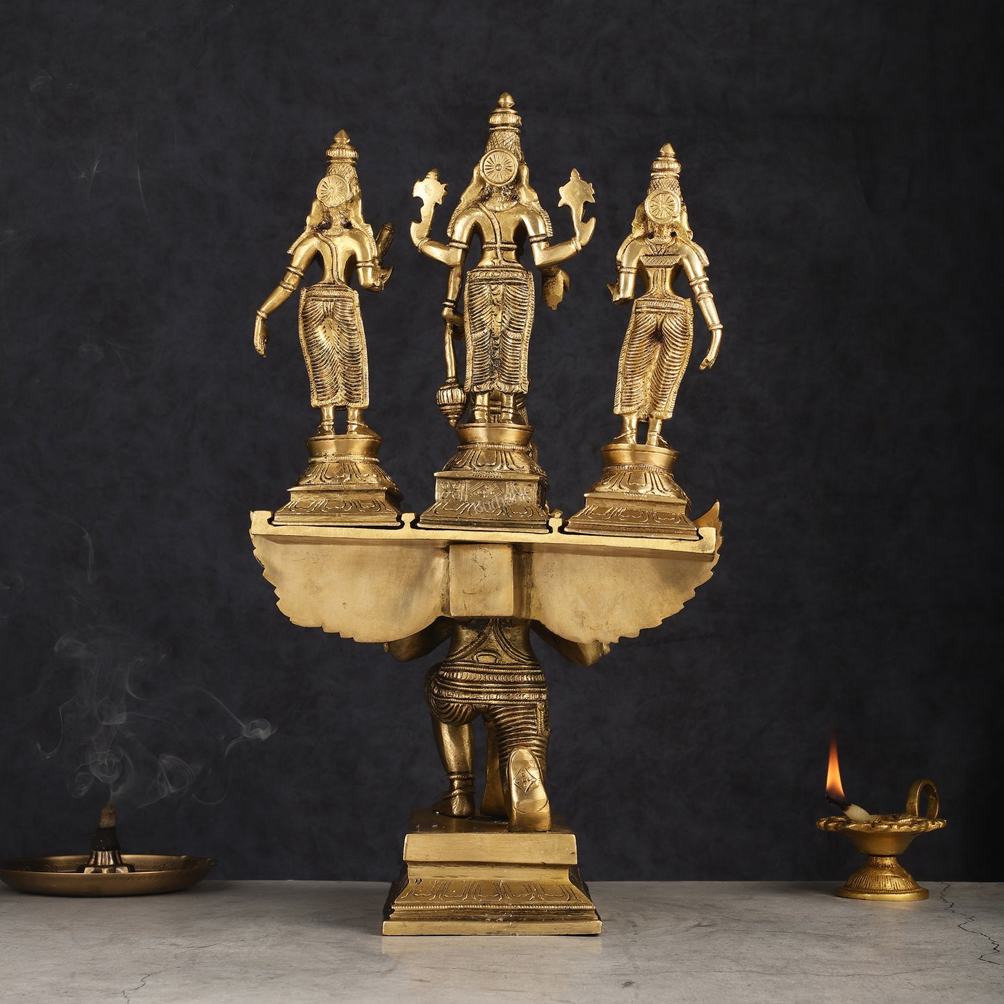 Pure Brass Superfine Tirupati Balaji Bhudevi and Sridevi on Garuda Statue 18"