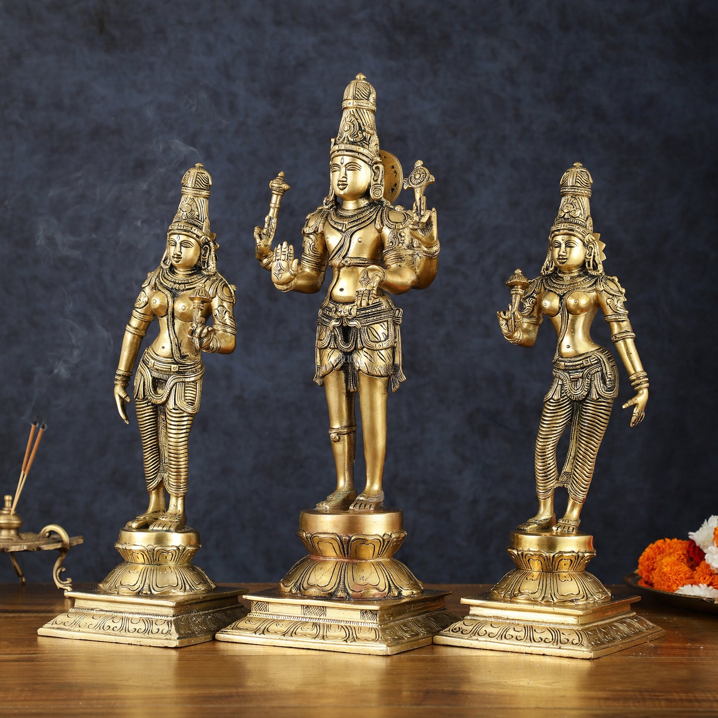 Brass Bhagawan Hari-Hara with Lakshmi and Parvati Ji – Handcrafted, 16.5"