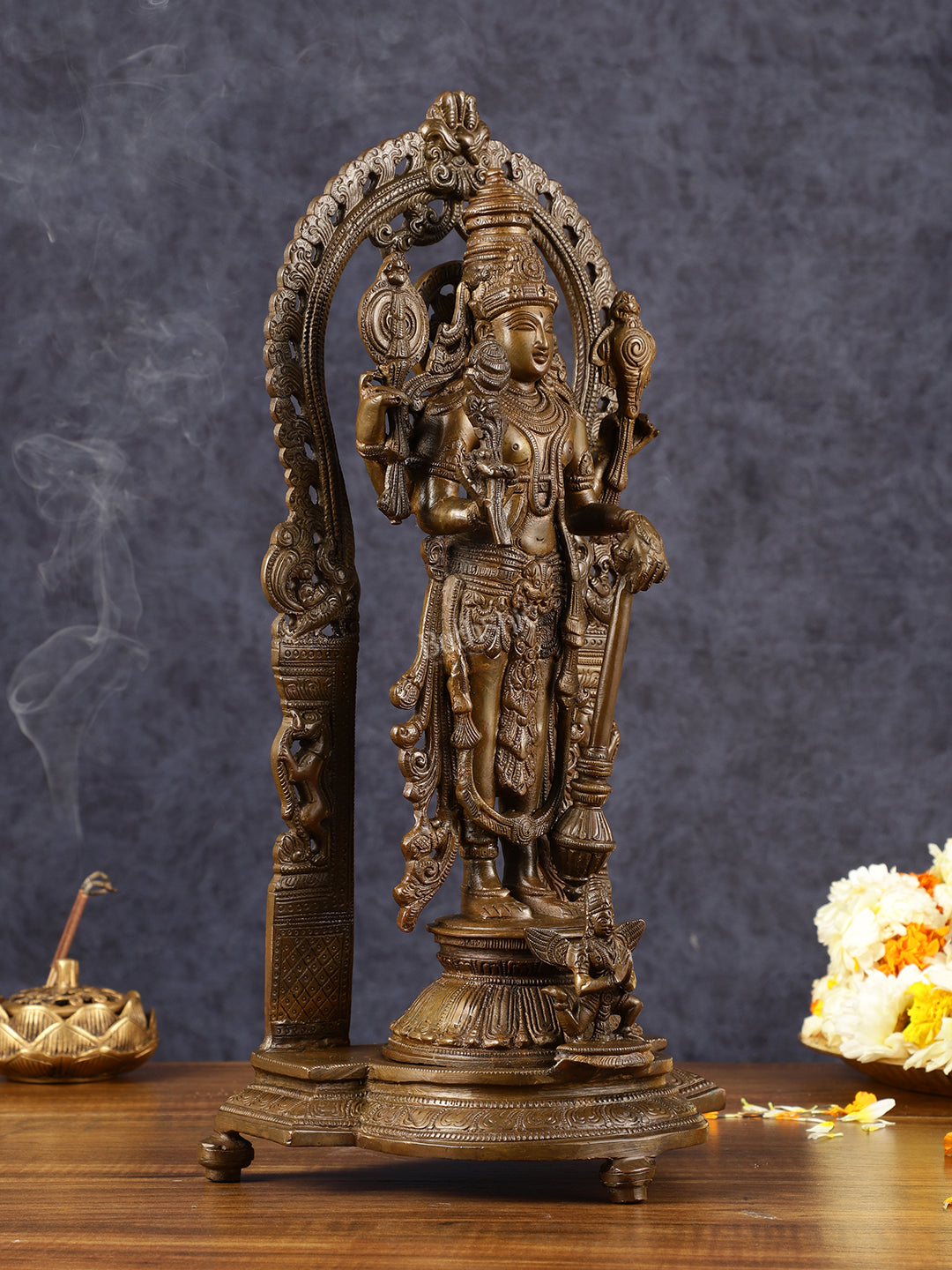 Antique Chola Style Pure Brass Lord Vishnu Statue with Garuda | 16 inches