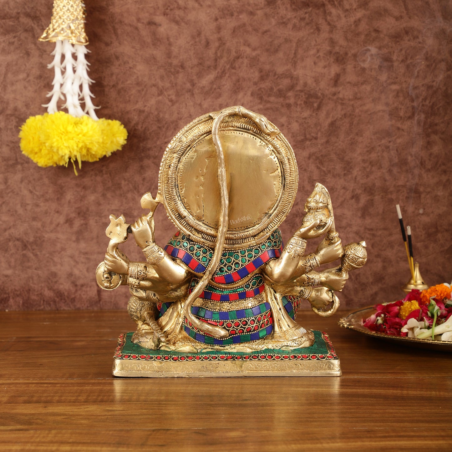 Pure Brass Superfine Panchmukhi Hanuman Blessing Statue with Multicolour Meenakari - 10"