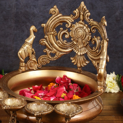 Majestic Pure Brass Urli with Diyas and Bells - 12"