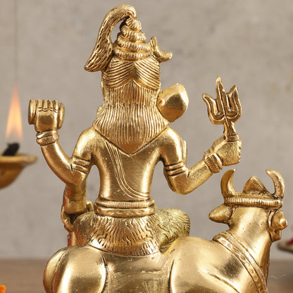 Pure Brass Lord Shiva Sitting on Nandi Idol - 5 in Height