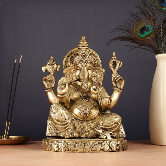 Brass Lord Ganesha Statue with Oval Base 10"