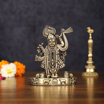 Pure Brass Intricately Carved Shreenath Ji Idol 4"