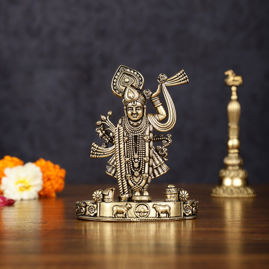 Pure Brass Intricately Carved Shreenath Ji Idol 4"