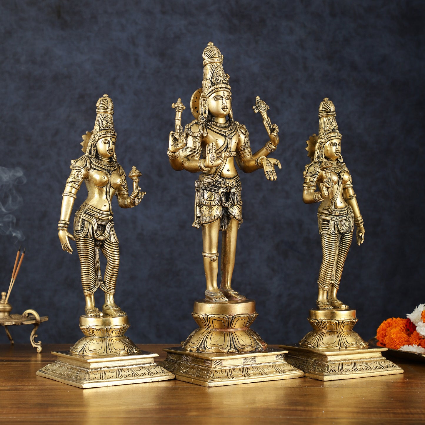 Brass Bhagawan Hari-Hara with Lakshmi and Parvati Ji – Handcrafted, 16.5"