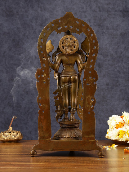 Antique Chola Style Pure Brass Lord Vishnu Statue with Garuda | 16 inches