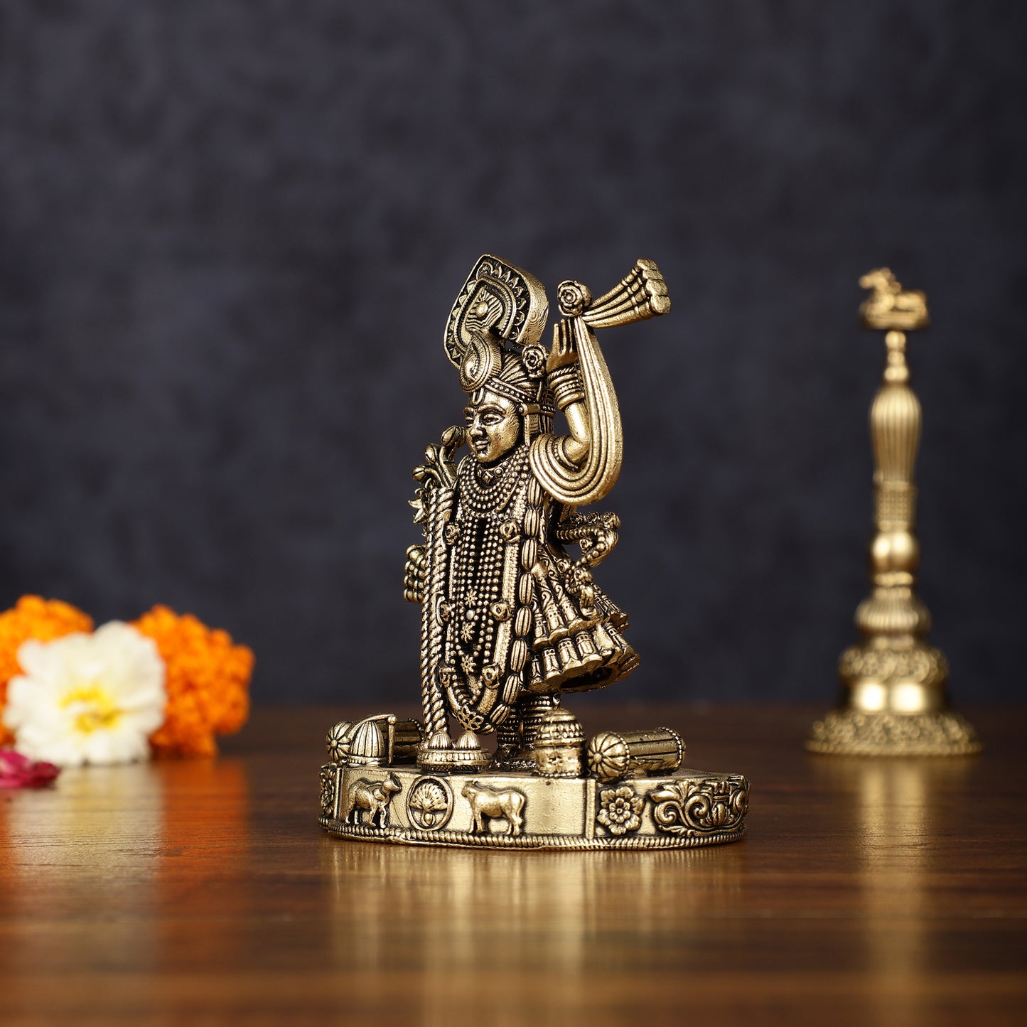 Pure Brass Intricately Carved Shreenath Ji Idol 4"