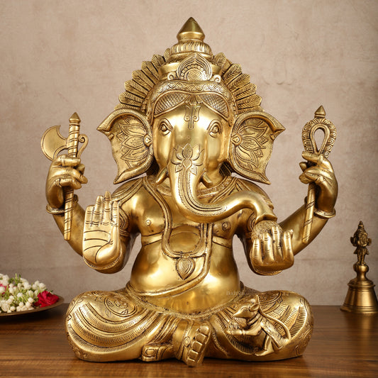 Brass Superfine Large Ganesha Statue | 20x16.5x11 Inches | 31.25 KG