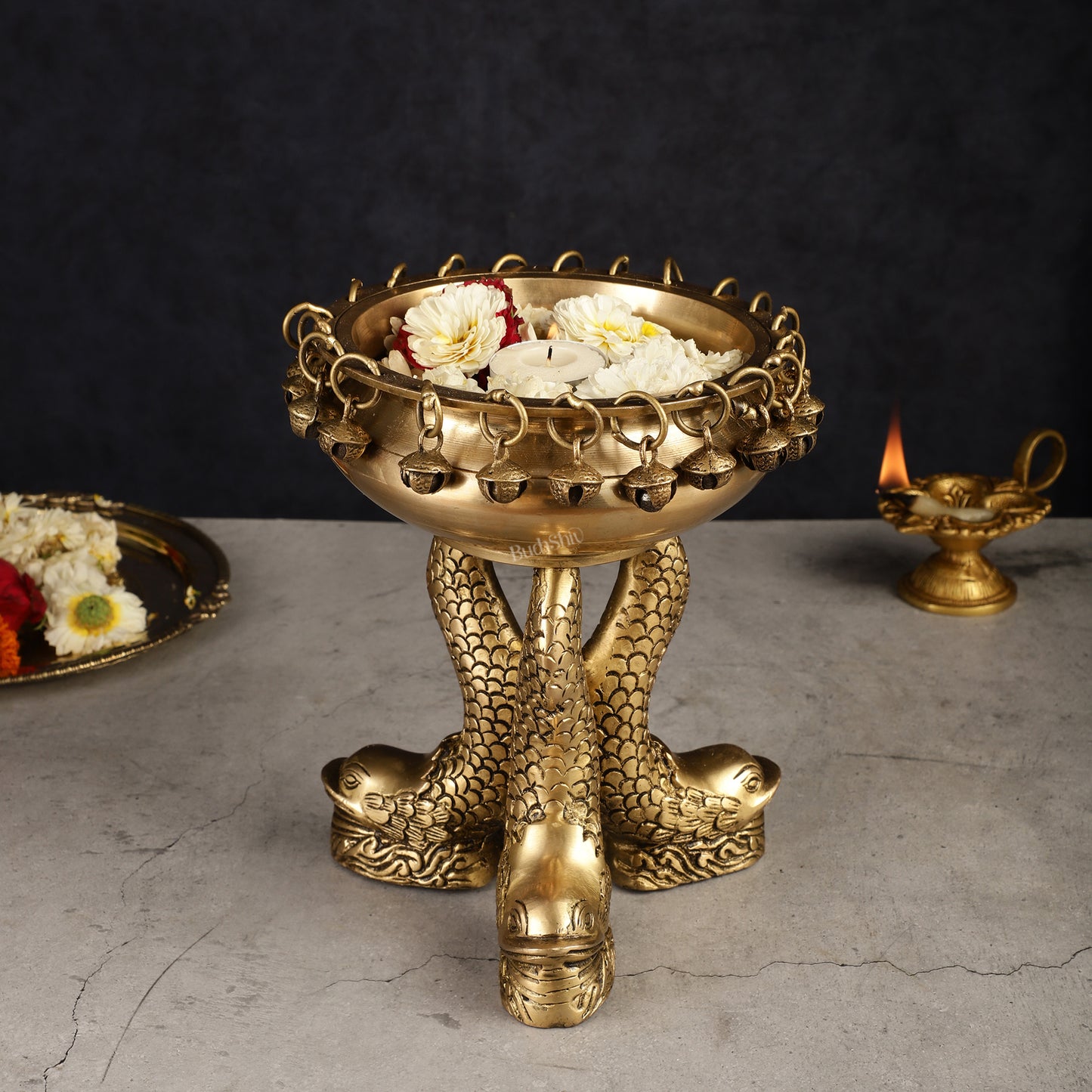 Pure Brass Vastu Urli with Fish Legs - Symbol of Prosperity 8"