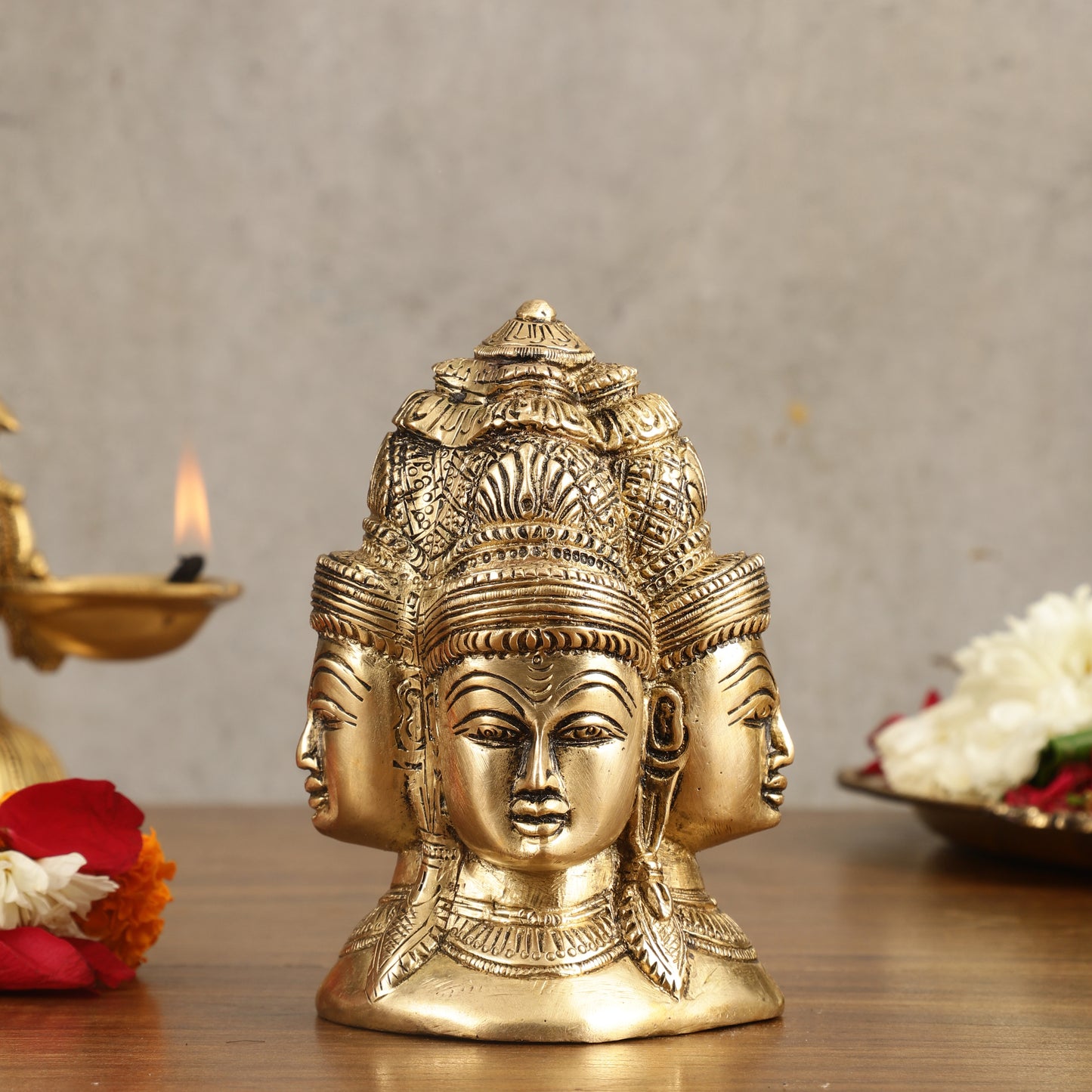 Pure Brass Four Faces Shiva Mukhalingam Charmukha - 5 in Height