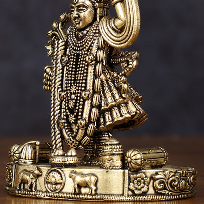 Pure Brass Intricately Carved Shreenath Ji Idol 4"