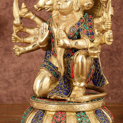 Brass Superfine Panchmukhi Hanuman with Stonework - 10"