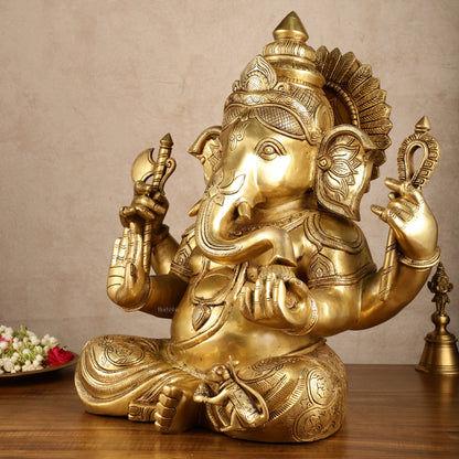 Brass Superfine Large Ganesha Statue | 20x16.5x11 Inches | 31.25 KG